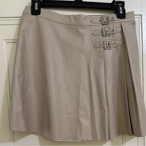 Superdown Tan Pleated A-Line Mini Skirt